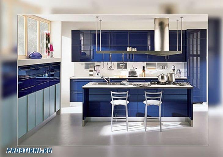 синий цвет в интерьере кухни