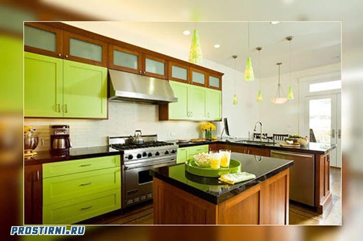 зеленый цвет в интерьере кухни